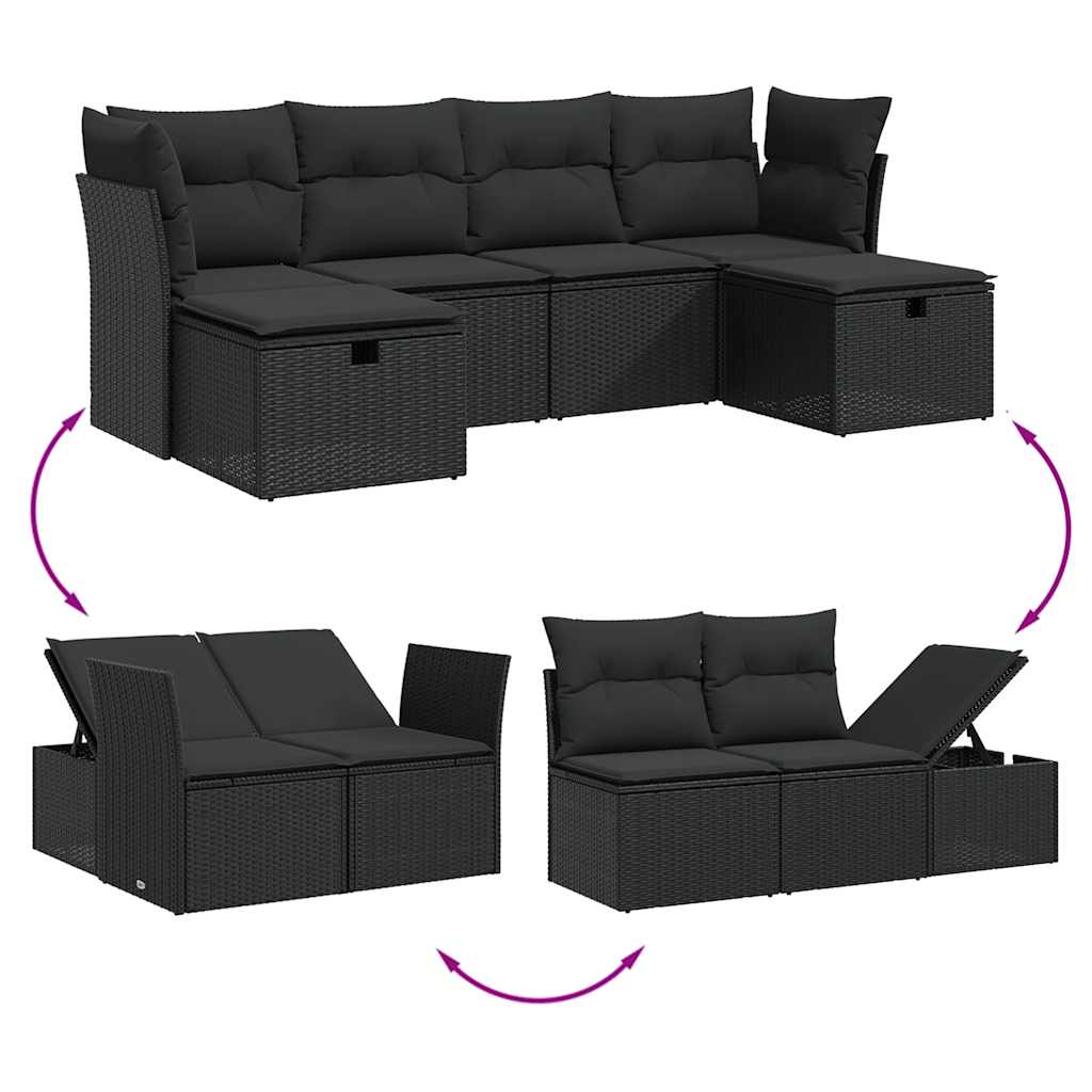 6-dijelni set vrtnih sofa s jastucima crni od poliratana