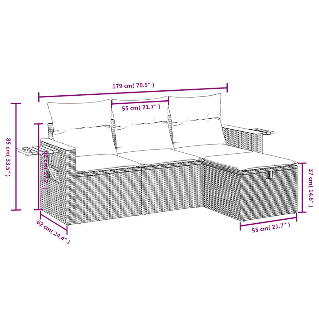4-dijelni set vrtnih sofa od poliratana s jastucima crni