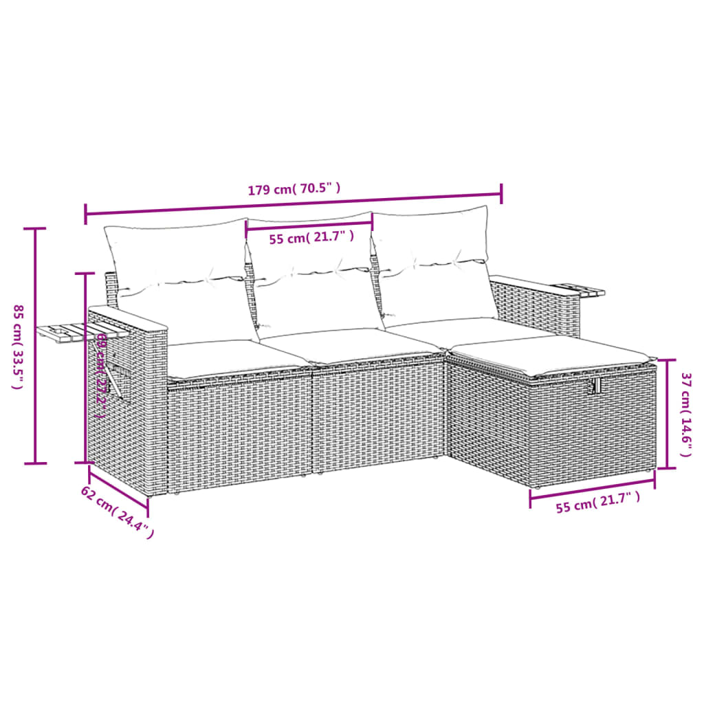 4-dijelni set vrtnih sofa od poliratana s jastucima sivi