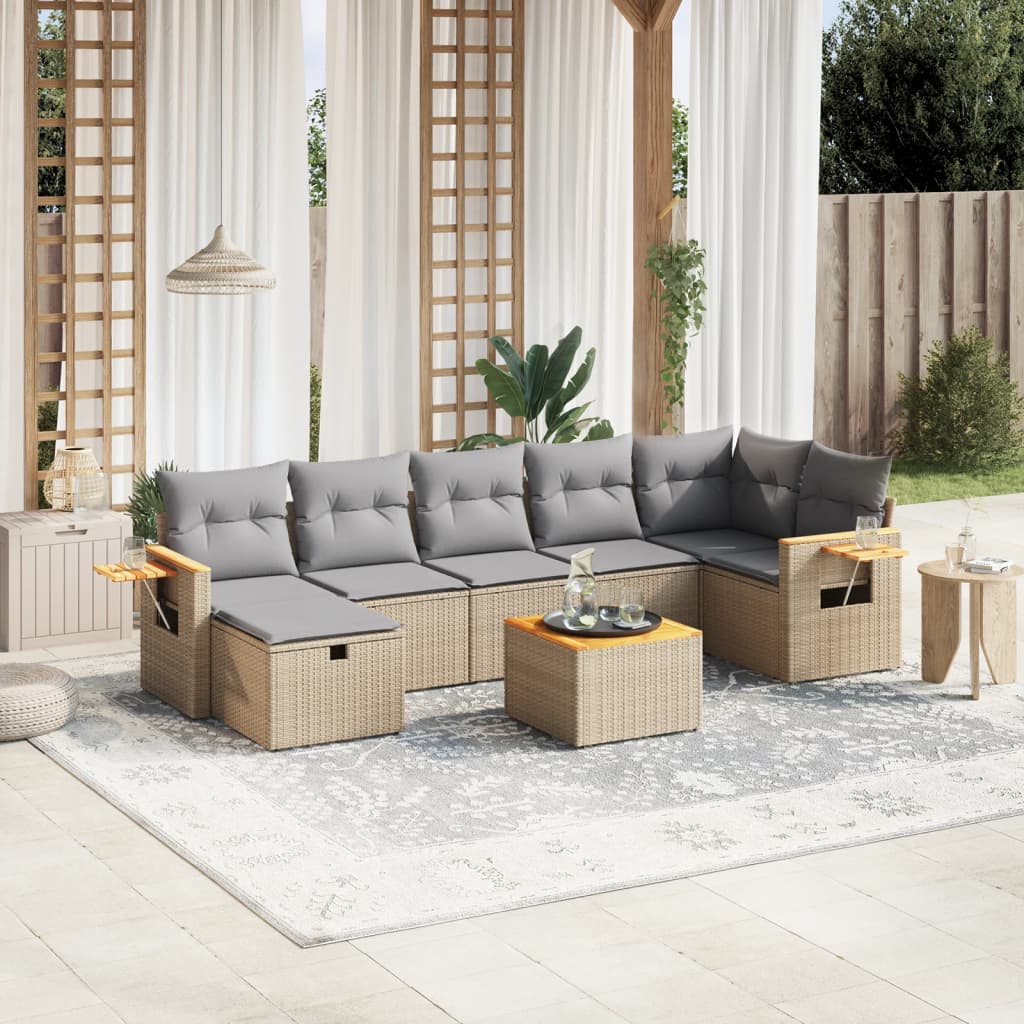 8-dijelni set vrtnih sofa s jastucima bež od poliratana