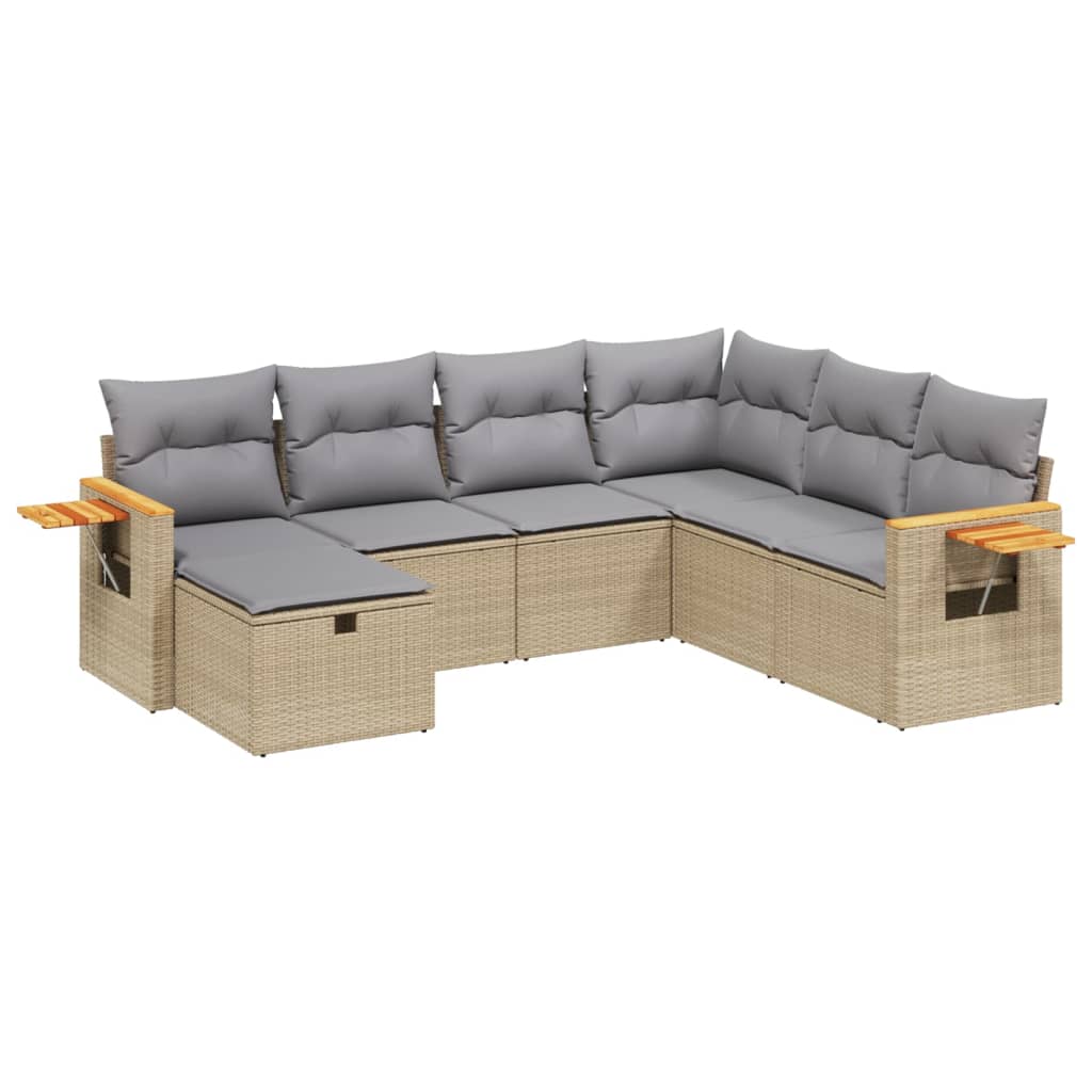 7-dijelni set vrtnih sofa s jastucima bež od poliratana