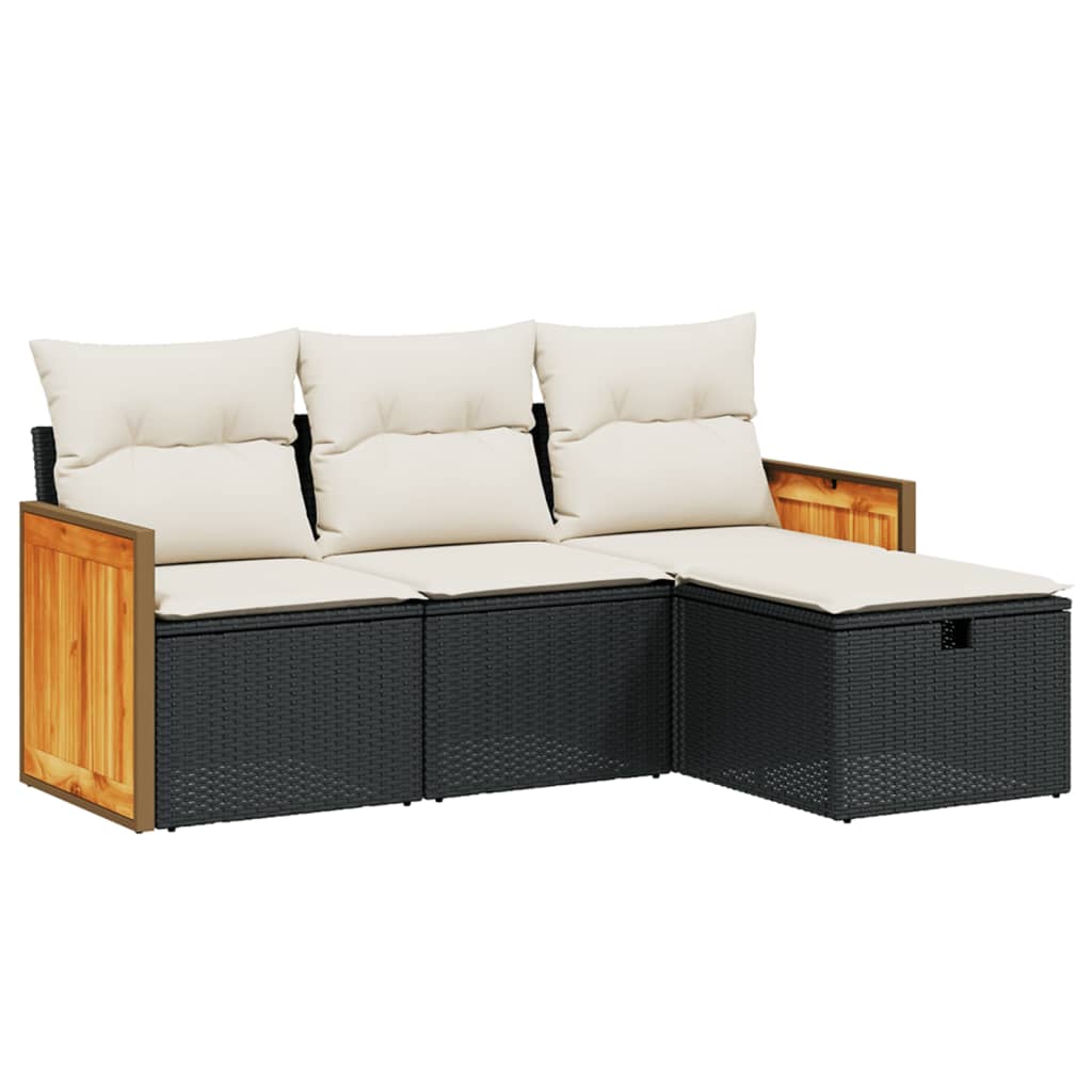 4-dijelni set vrtnih sofa od poliratana s jastucima crni