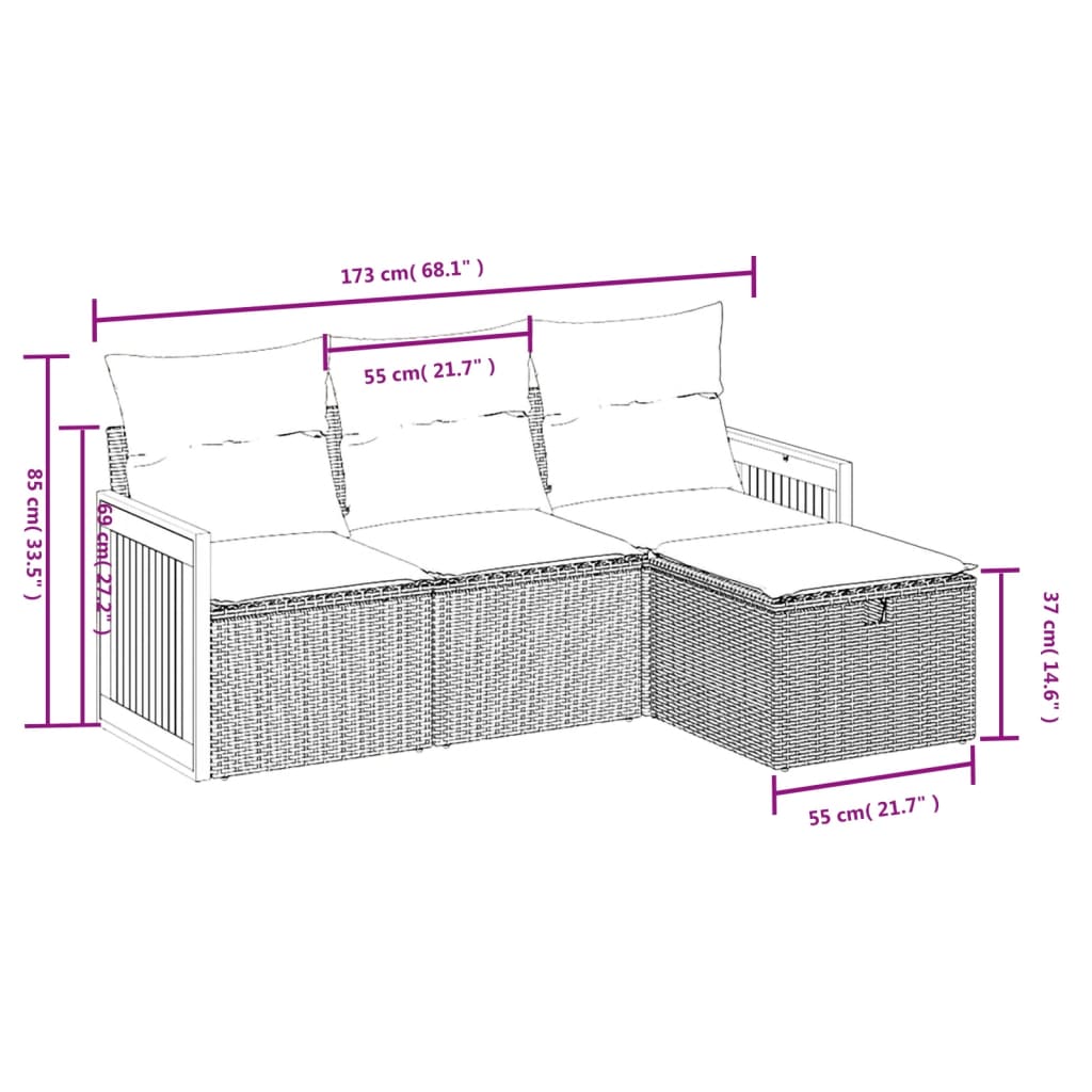 4-dijelni set vrtnih sofa od poliratana s jastucima crni