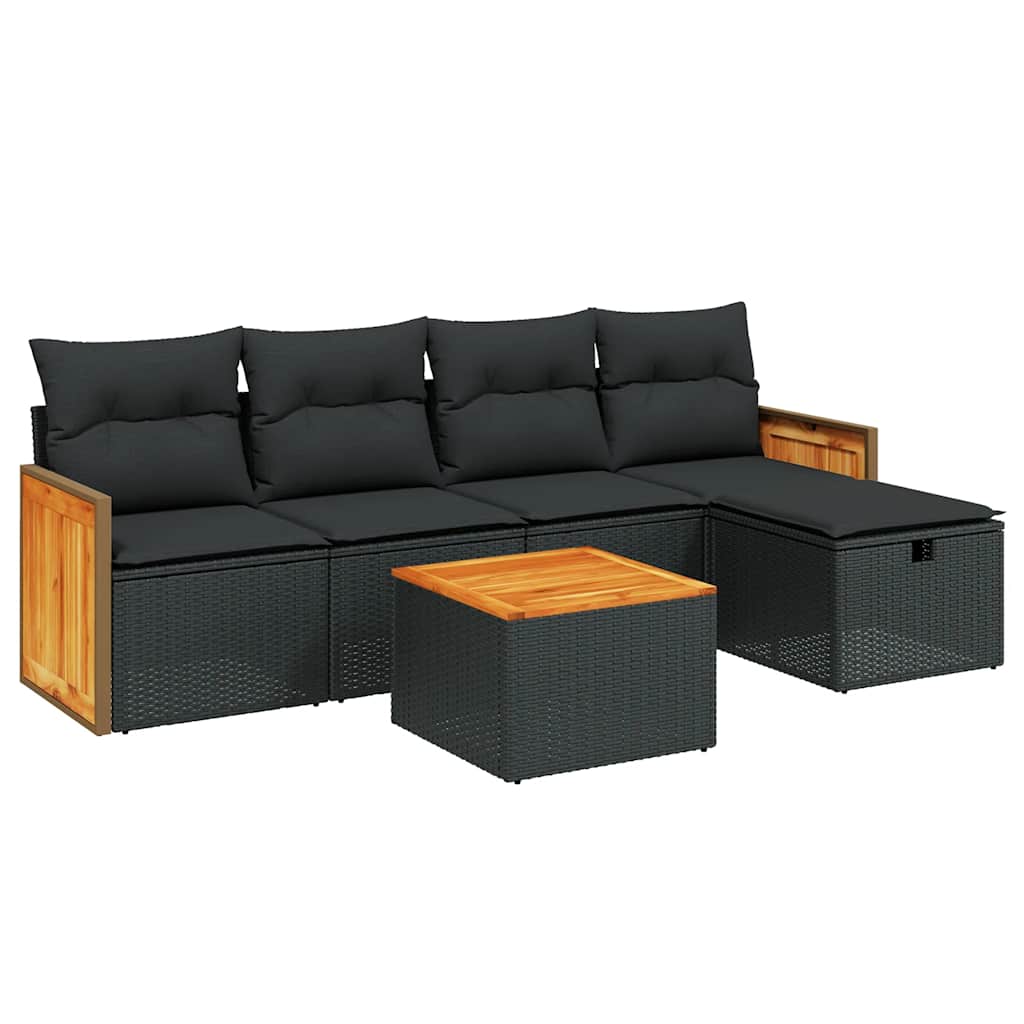 6-dijelni set vrtnih sofa s jastucima crni od poliratana