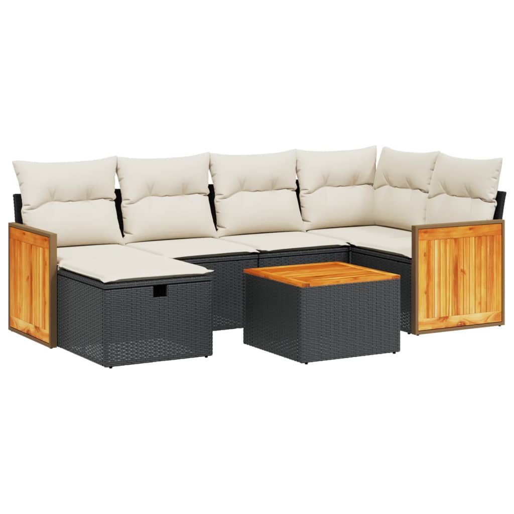 7-dijelni set vrtnih sofa od poliratana s jastucima crni