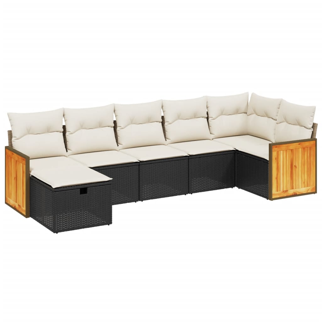 7-dijelni set vrtnih sofa od poliratana s jastucima crni