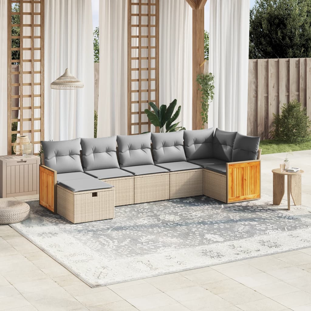 7-dijelni set vrtnih sofa s jastucima bež od poliratana