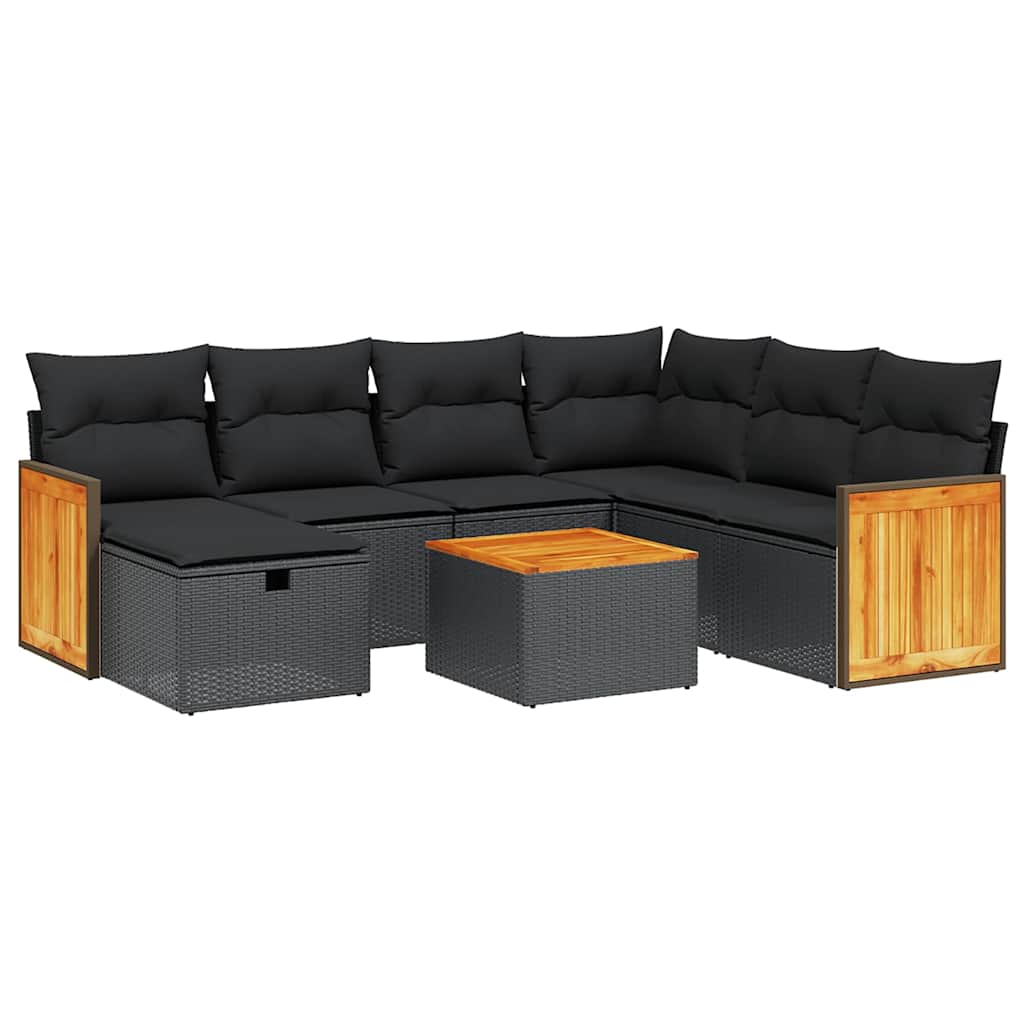 8-dijelni set vrtnih sofa od poliratana s jastucima crni