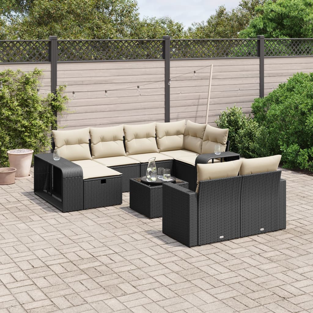 11-dijelni set vrtnih sofa od poliratana s jastucima crni