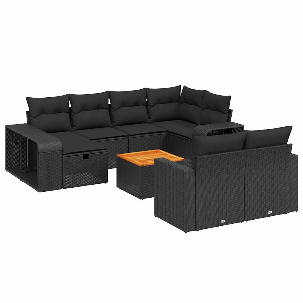 11-dijelni set vrtnih sofa od poliratana s jastucima crni