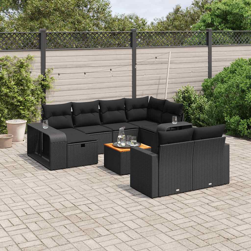 11-dijelni set vrtnih sofa od poliratana s jastucima crni
