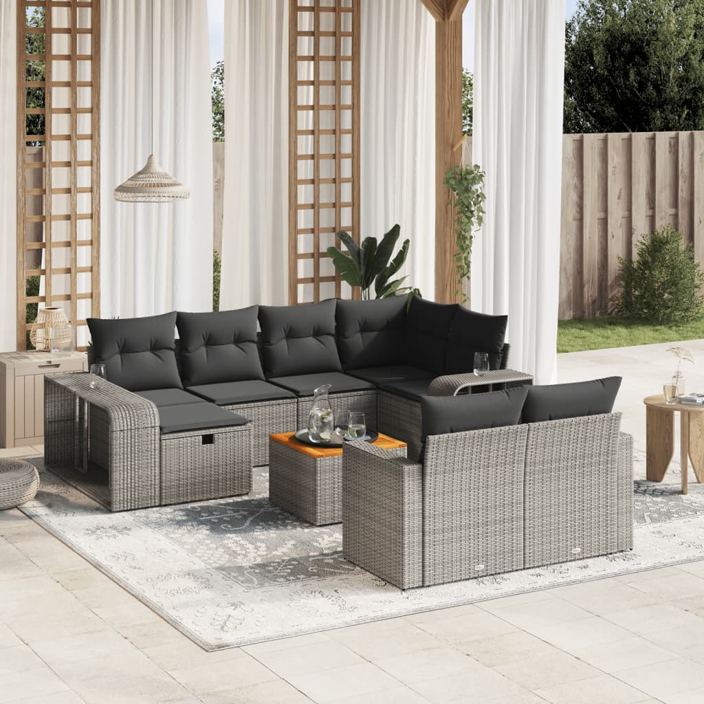 11-dijelni set vrtnih sofa od poliratana s jastucima sivi