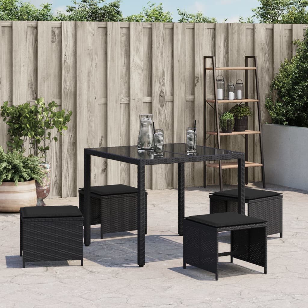 Vrtni stolci s jastucima 4 kom crni 40x40x35 cm od poliratana