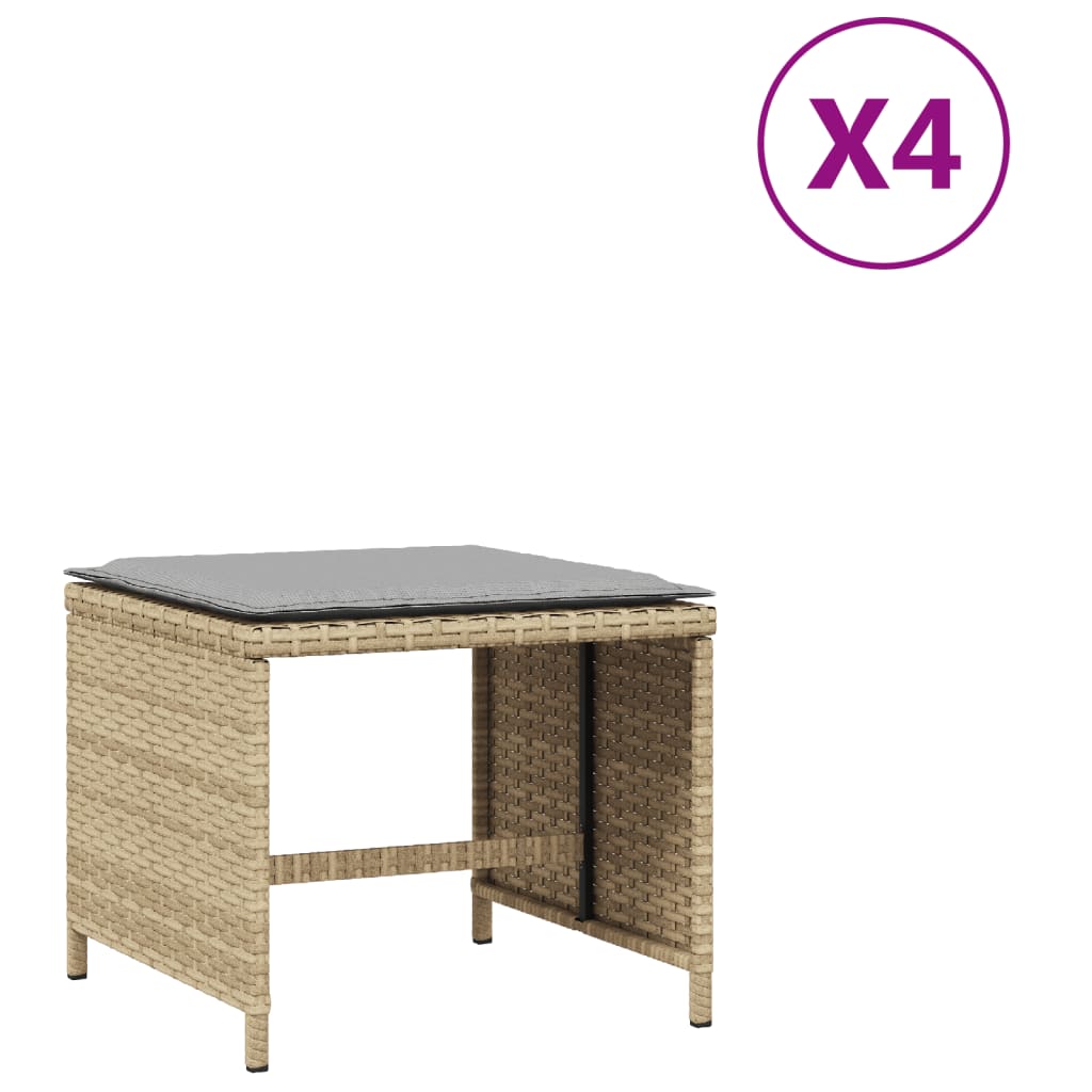 Vrtni taburei s jastucima 4 kom 40x40x35 cm od poliratana