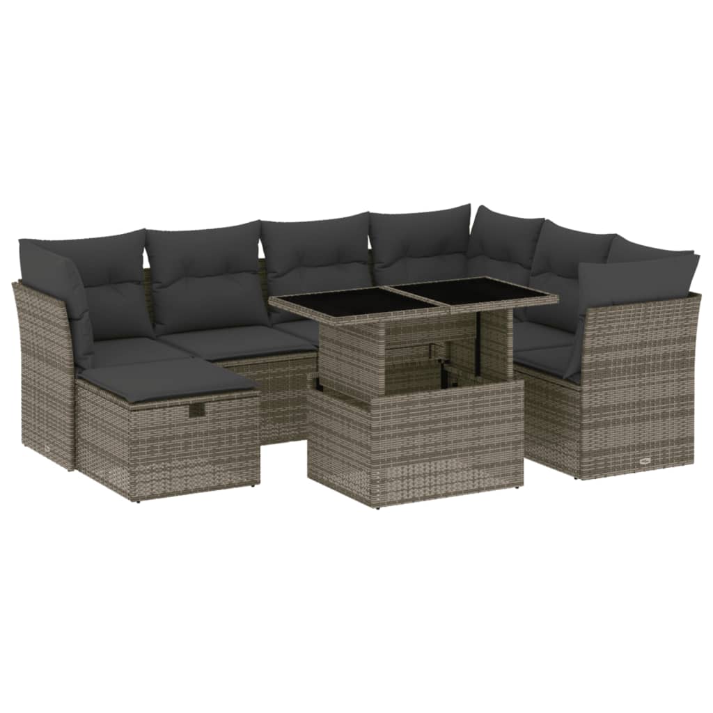 8-dijelni set vrtnih sofa od poliratana s jastucima sivi