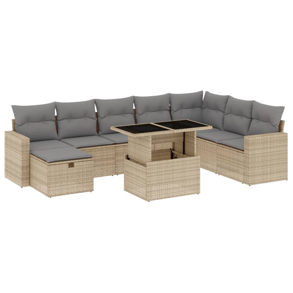 9-dijelni set vrtnih sofa s jastucima bež od poliratana