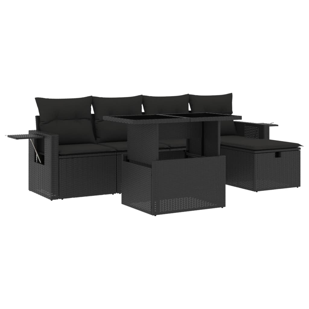 6-dijelni set vrtnih sofa s jastucima crni od poliratana