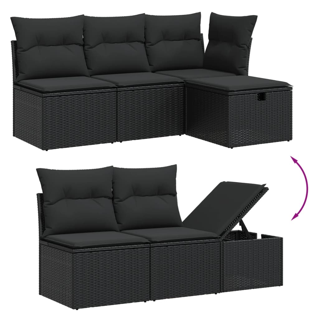 6-dijelni set vrtnih sofa s jastucima crni od poliratana