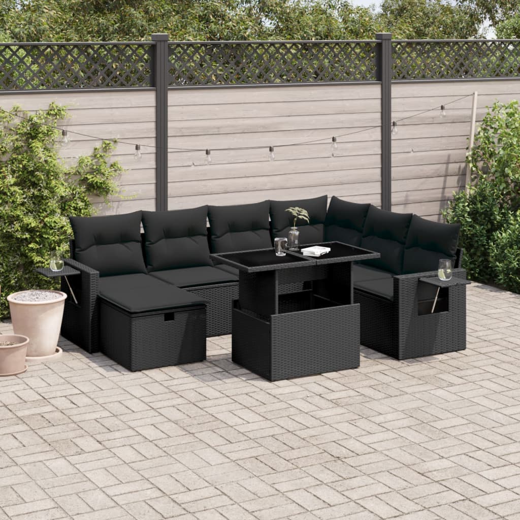8-dijelni set vrtnih sofa od poliratana s jastucima crni
