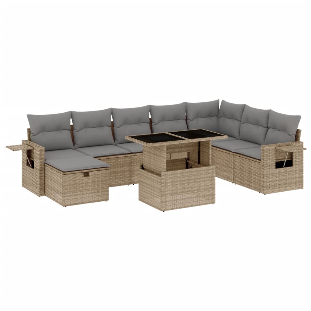 9-dijelni set vrtnih sofa s jastucima bež od poliratana