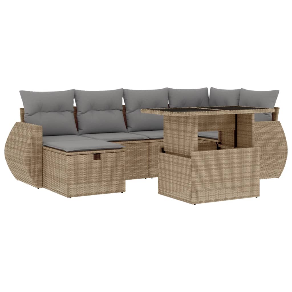 7-dijelni set vrtnih sofa od poliratana s jastucima bež
