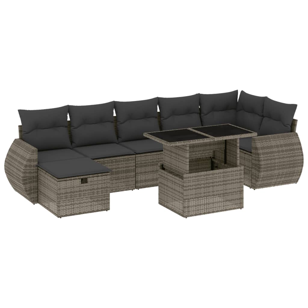 8-dijelni set vrtnih sofa od poliratana s jastucima sivi