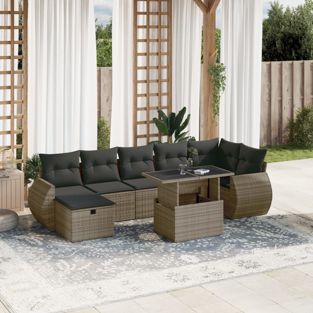 8-dijelni set vrtnih sofa od poliratana s jastucima sivi