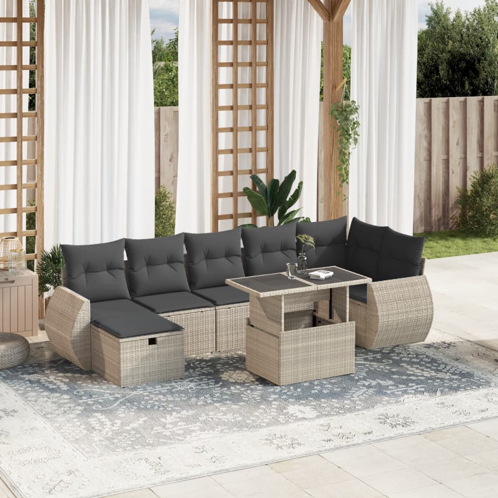 8-dijelni set vrtnih sofa od poliratana s jastucima svjetlosivi