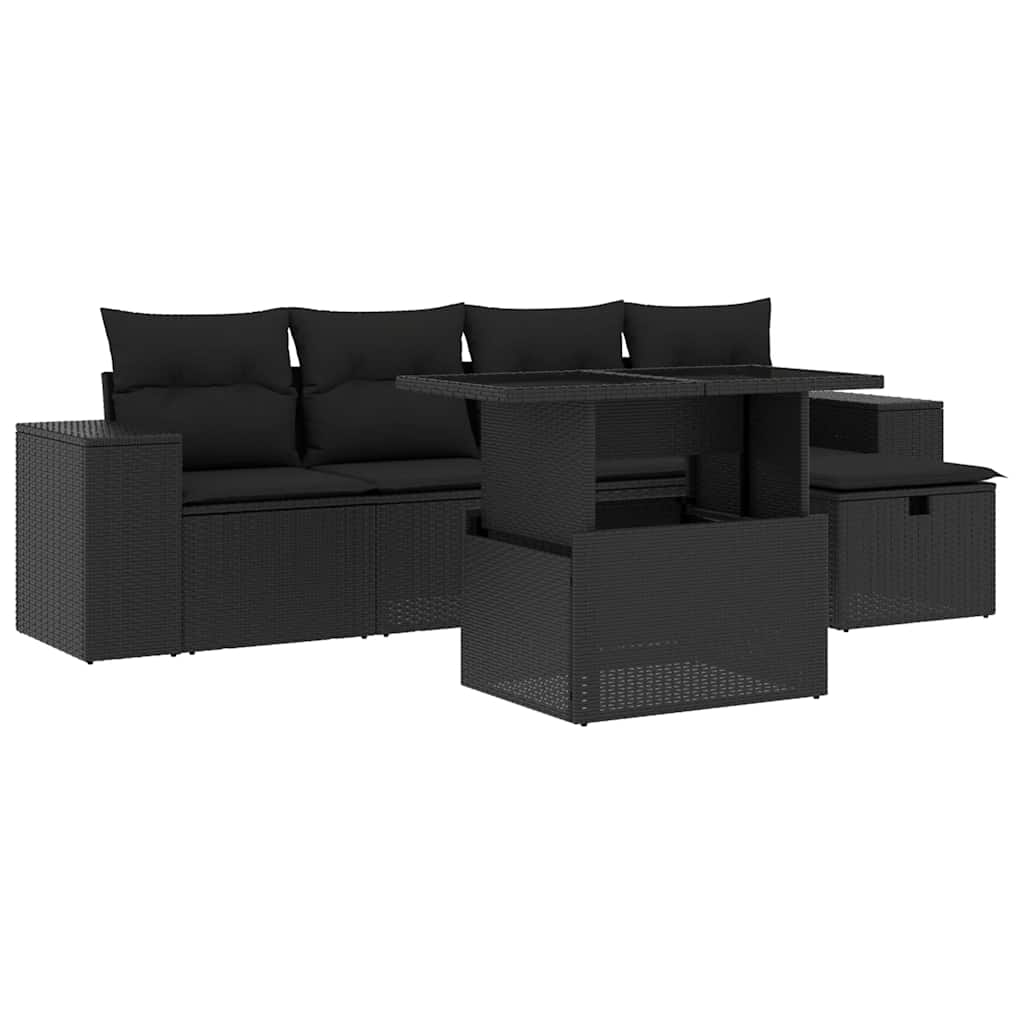 6-dijelni set vrtnih sofa s jastucima crni od poliratana