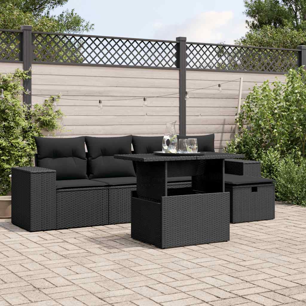 6-dijelni set vrtnih sofa s jastucima crni od poliratana