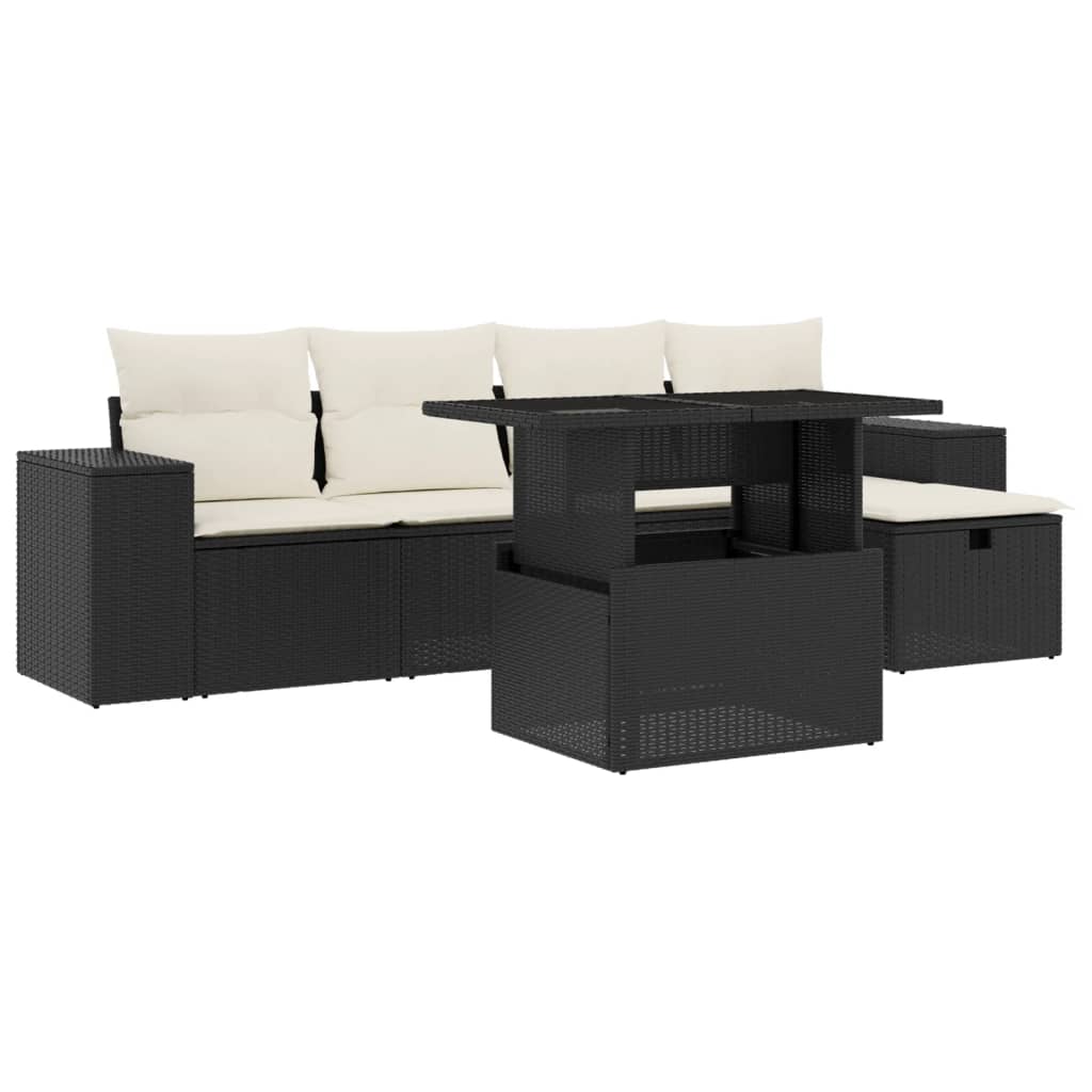 6-dijelni set vrtnih sofa s jastucima crni od poliratana