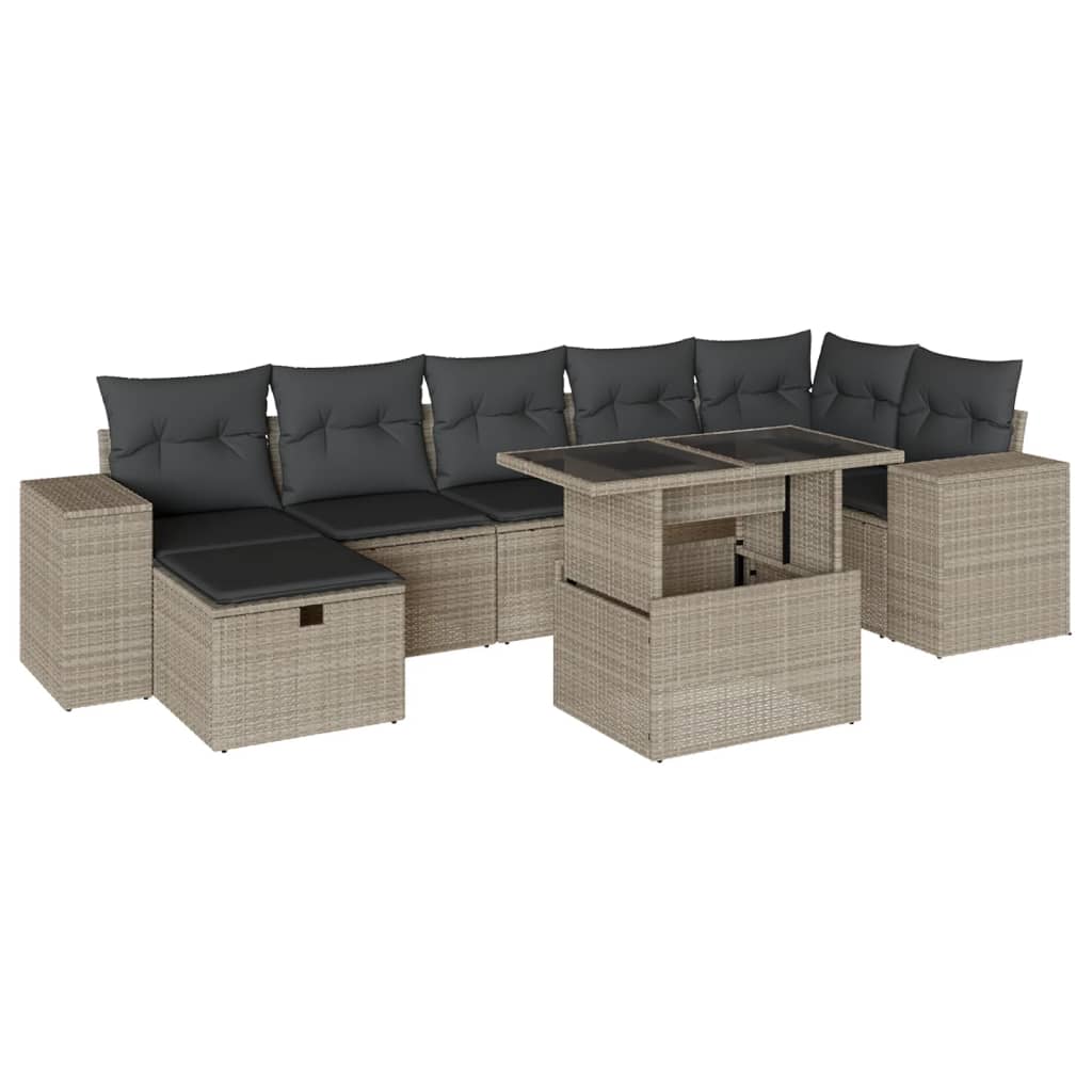 8-dijelni set vrtnih sofa od poliratana s jastucima svjetlosivi