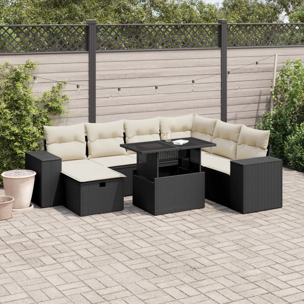 8-dijelni set vrtnih sofa od poliratana s jastucima crni