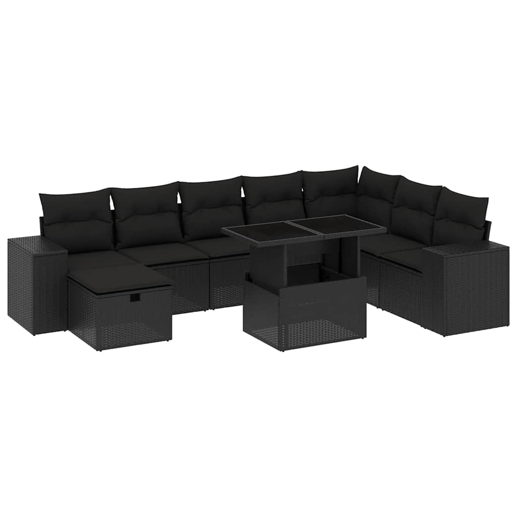 9-dijelni set vrtnih sofa s jastucima crni od poliratana
