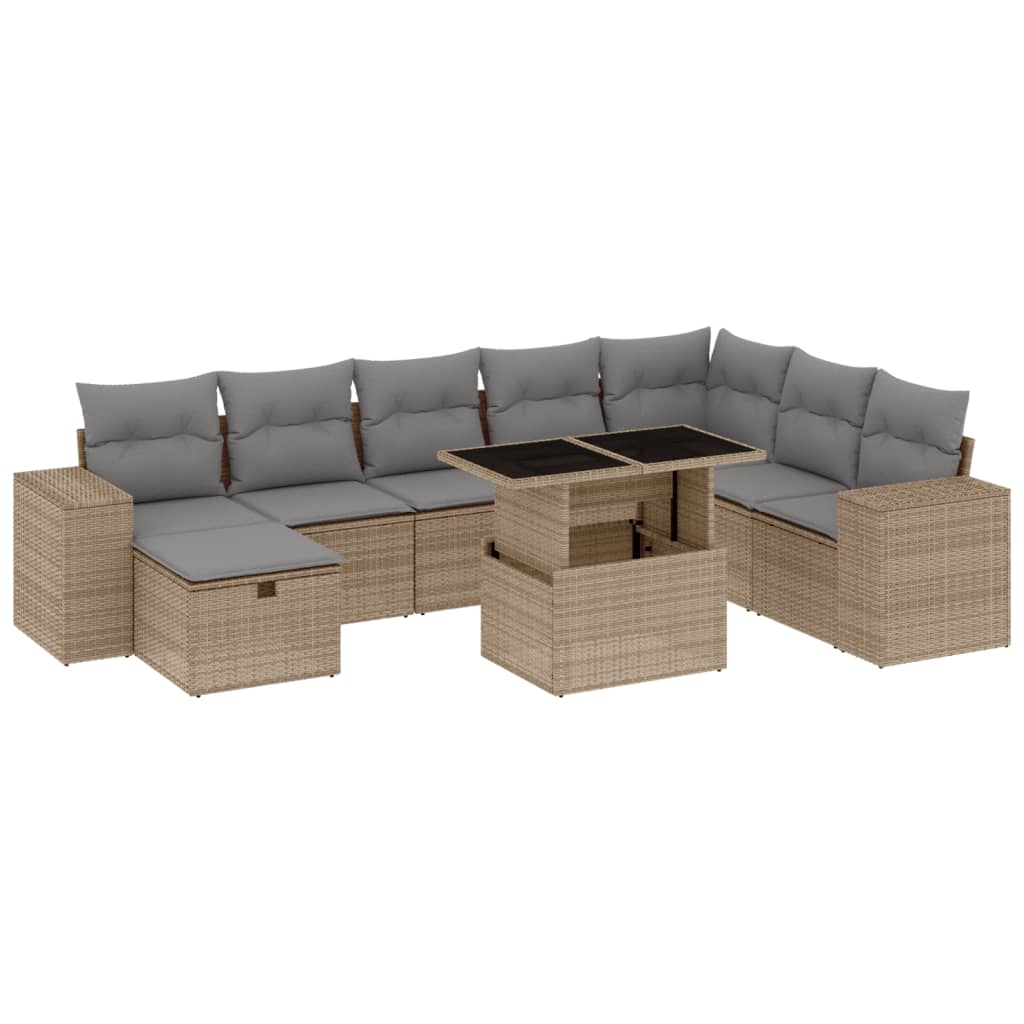9-dijelni set vrtnih sofa s jastucima bež od poliratana