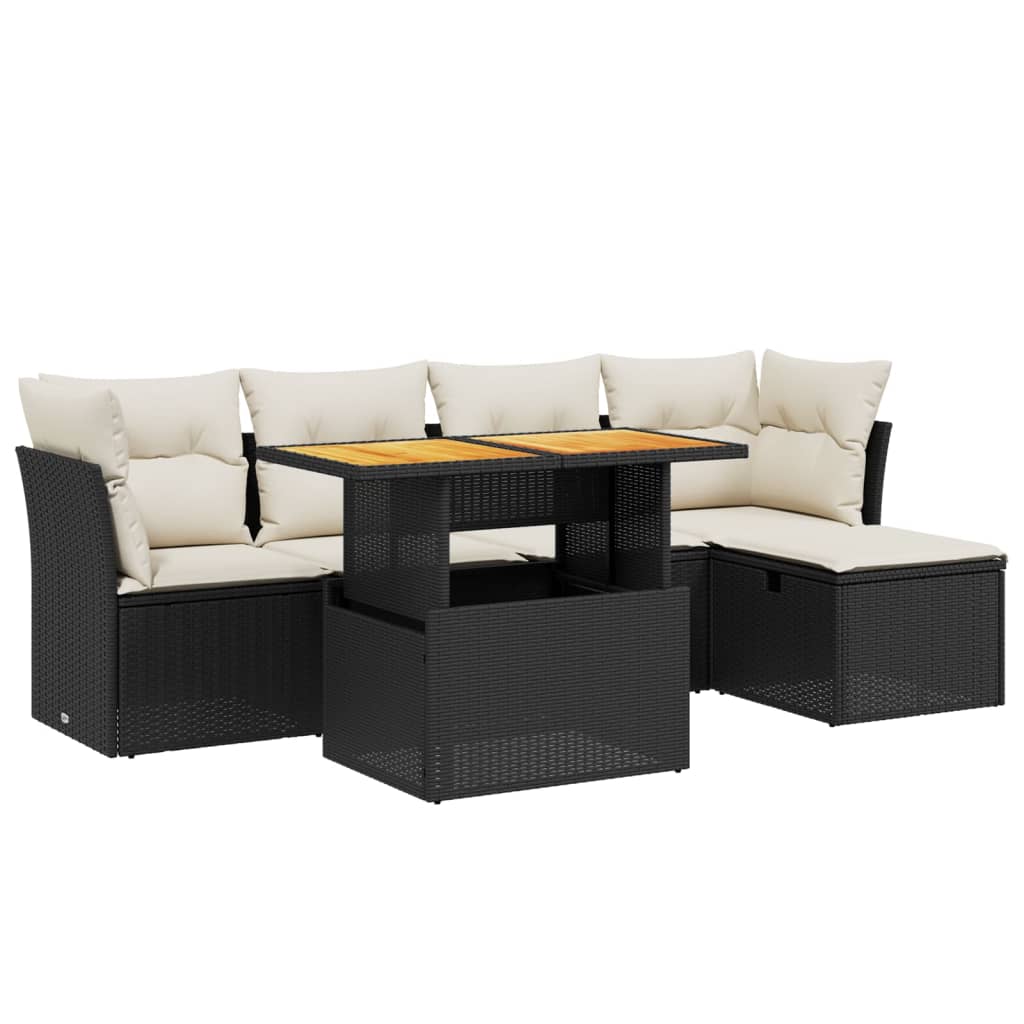 6-dijelni set vrtnih sofa s jastucima crni od poliratana