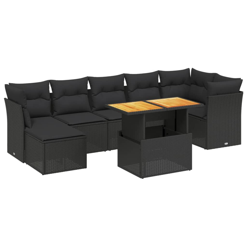 8-dijelni set vrtnih sofa od poliratana s jastucima crni
