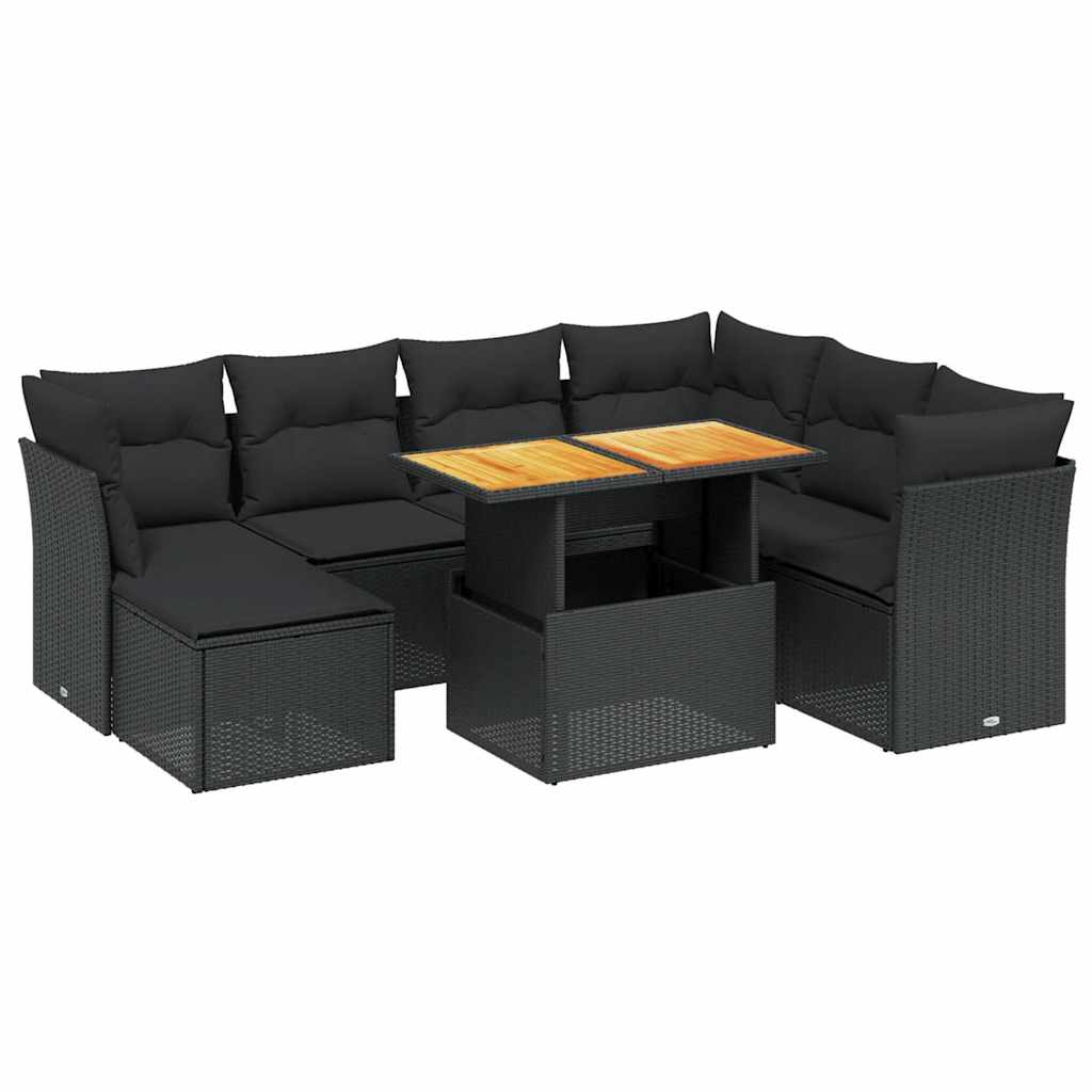 8-dijelni set vrtnih sofa od poliratana s jastucima crni