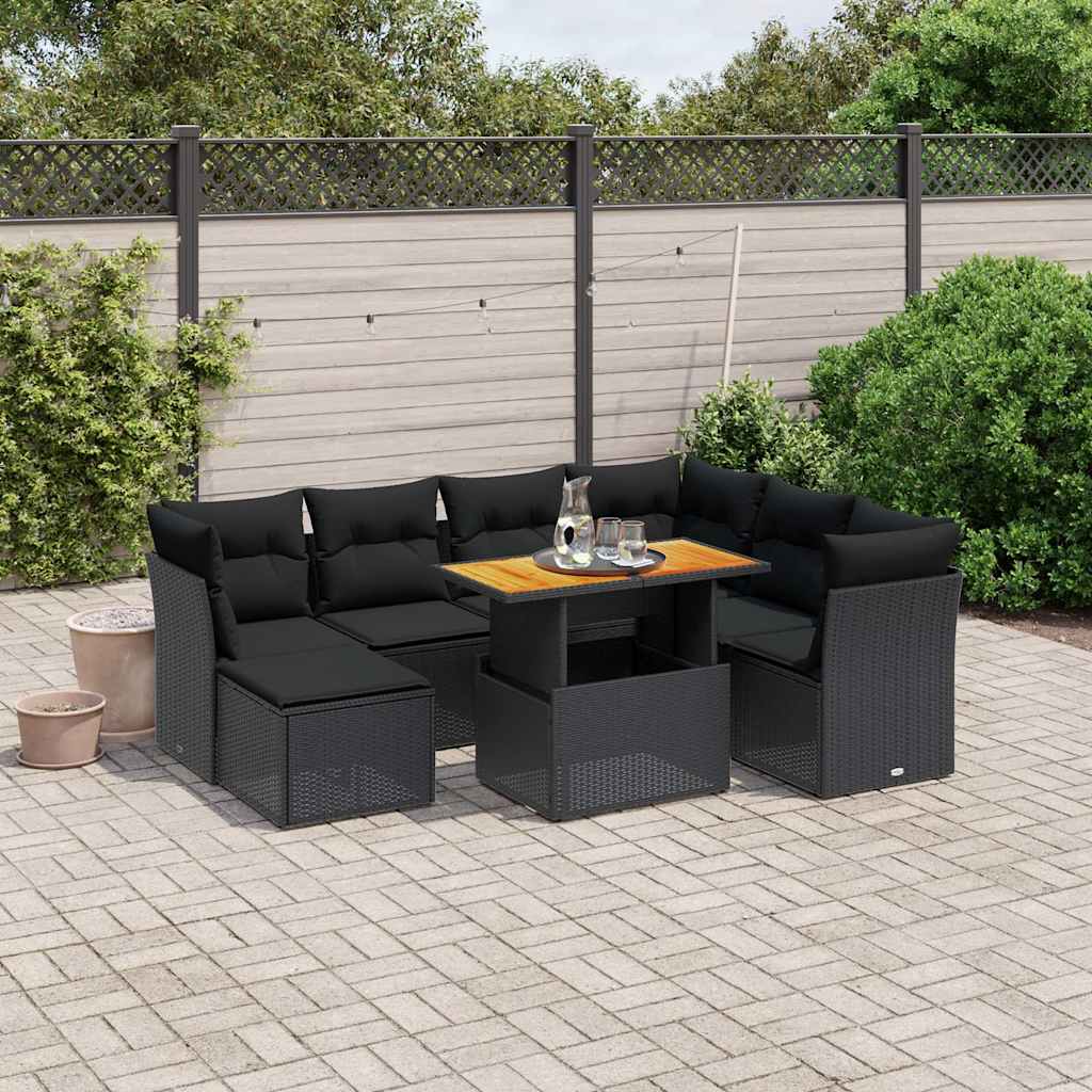 8-dijelni set vrtnih sofa od poliratana s jastucima crni