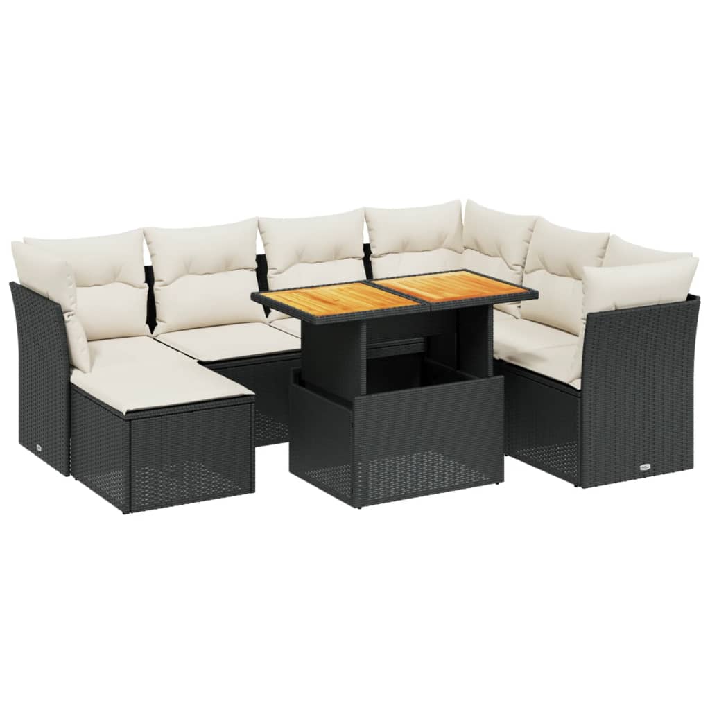 8-dijelni set vrtnih sofa od poliratana s jastucima crni