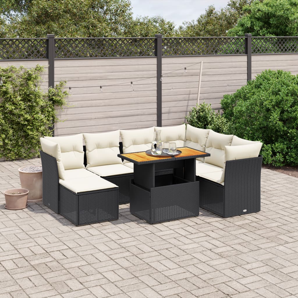 8-dijelni set vrtnih sofa od poliratana s jastucima crni
