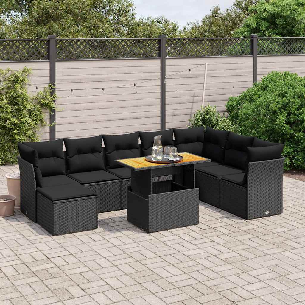 9-dijelni set vrtnih sofa s jastucima crni od poliratana