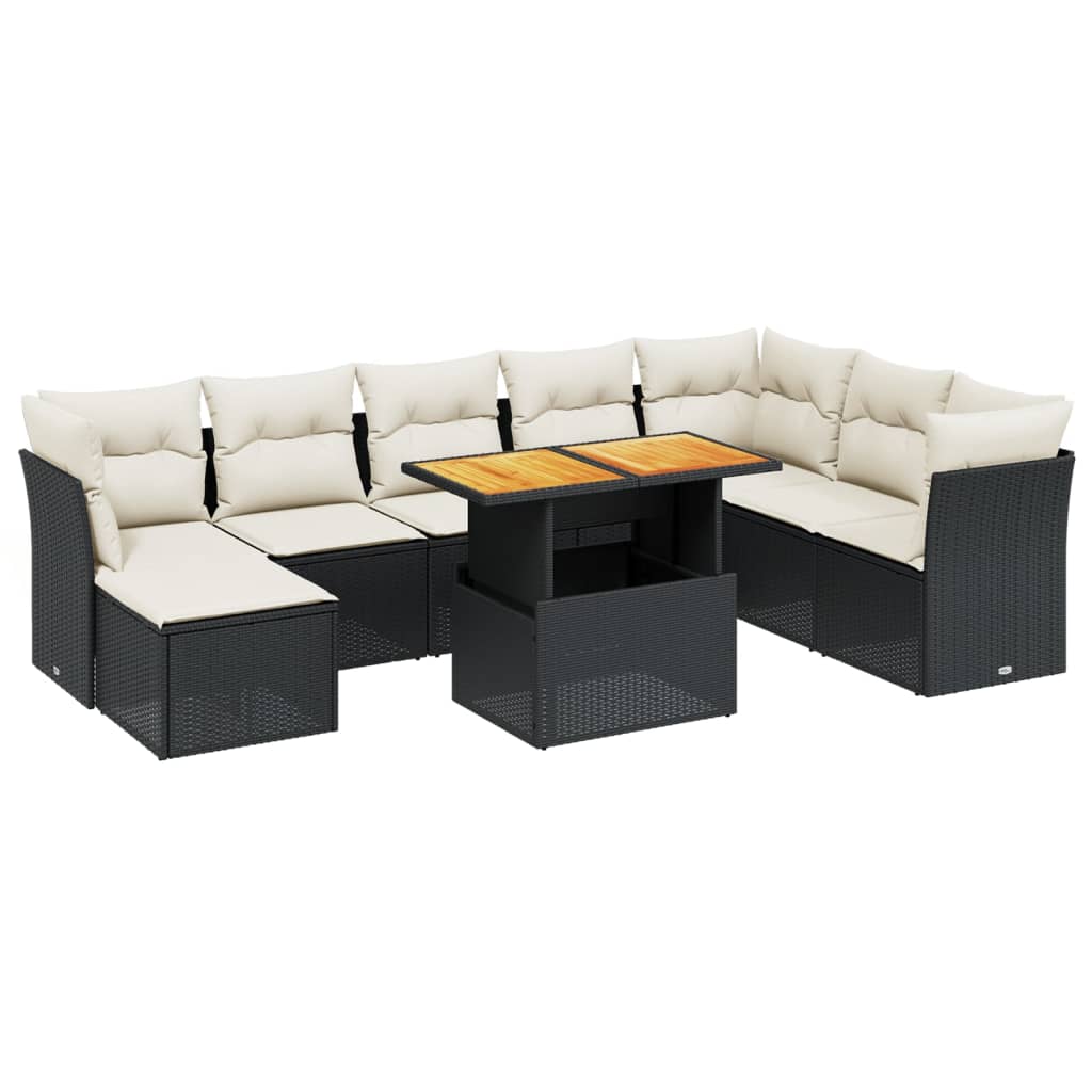 9-dijelni set vrtnih sofa s jastucima crni od poliratana