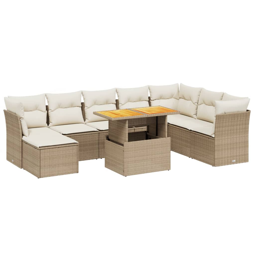 9-dijelni set vrtnih sofa s jastucima bež od poliratana