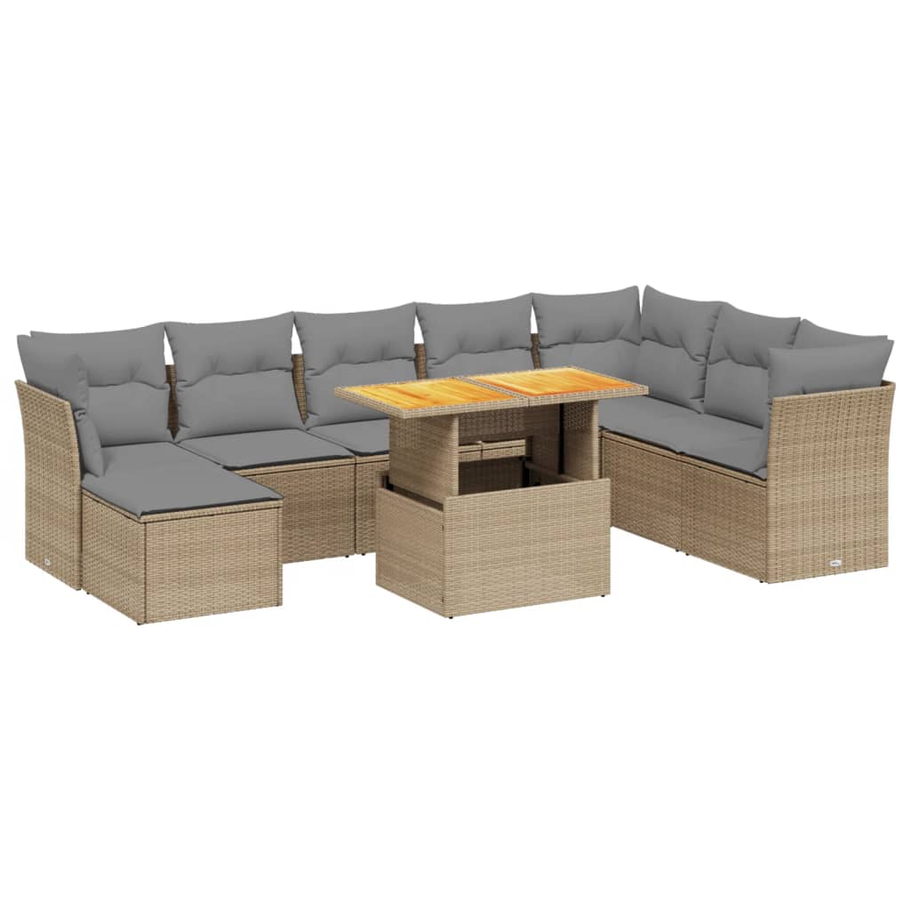 9-dijelni set vrtnih sofa s jastucima bež od poliratana