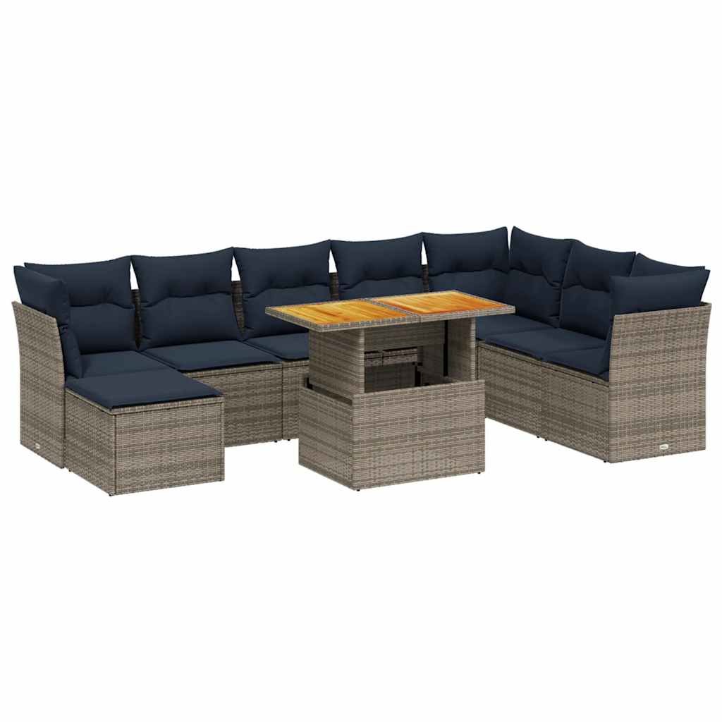 9-dijelni set vrtnih sofa od poliratana s jastucima sivi