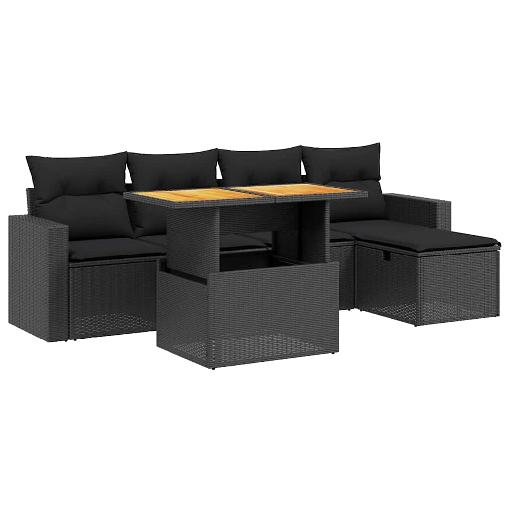 6-dijelni set vrtnih sofa s jastucima crni od poliratana