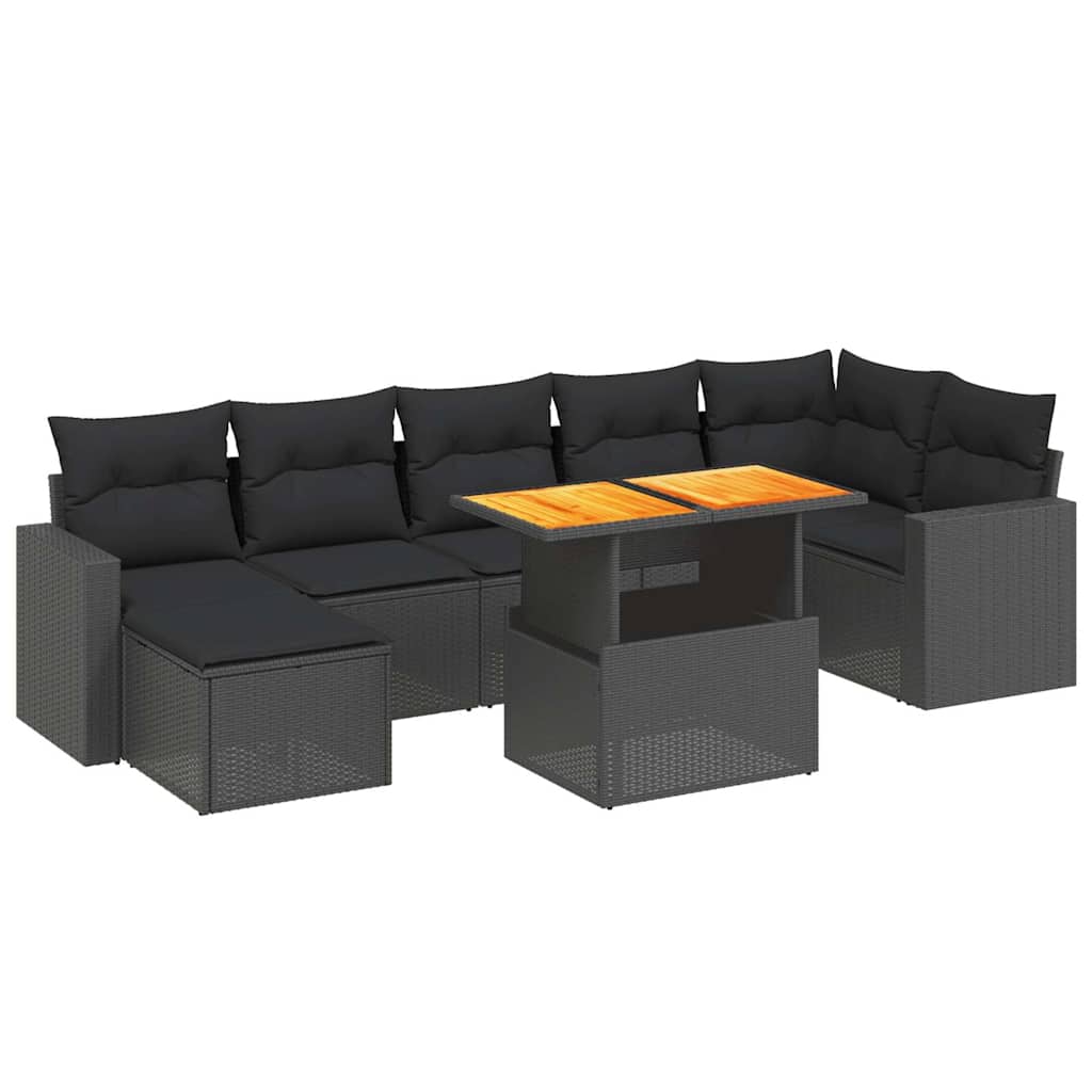 8-dijelni set vrtnih sofa od poliratana s jastucima crni