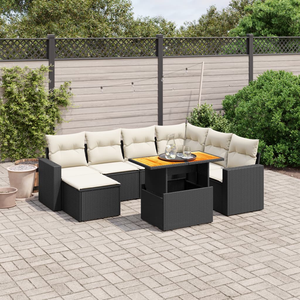 8-dijelni set vrtnih sofa od poliratana s jastucima crni