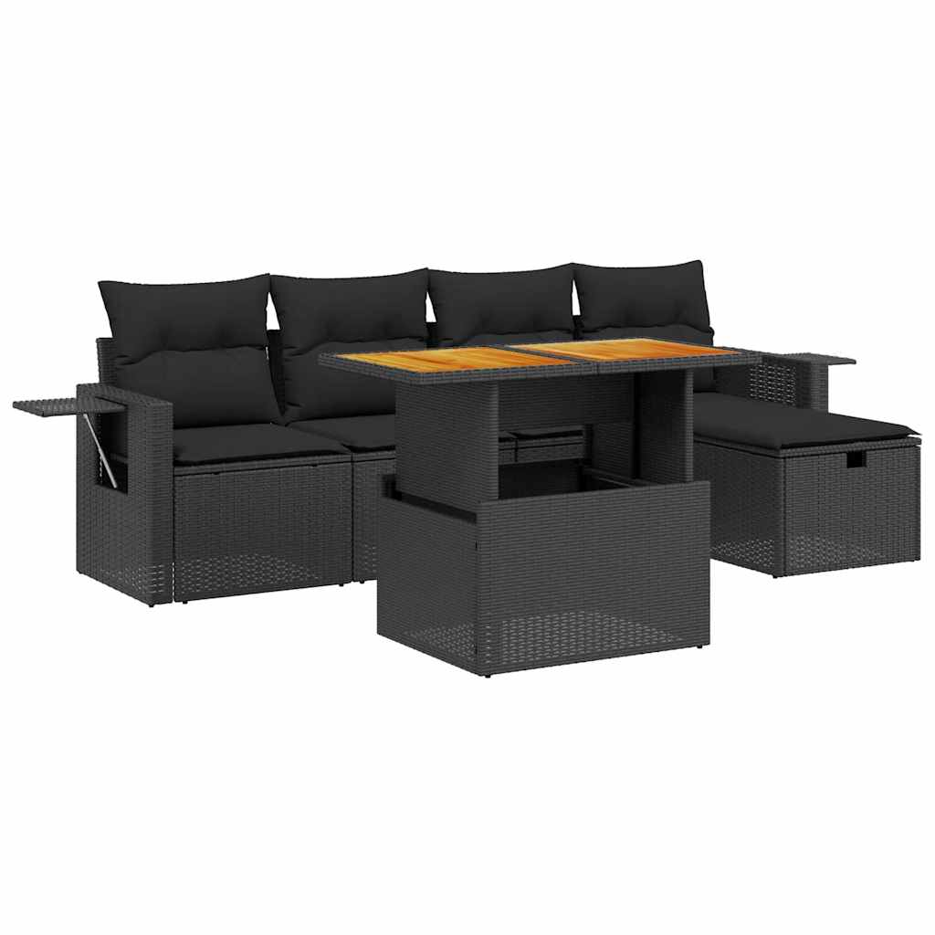 6-dijelni set vrtnih sofa s jastucima crni od poliratana